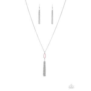 Paparazzi Tassel Tease Pink Silver Chain Necklace Earrings Set
